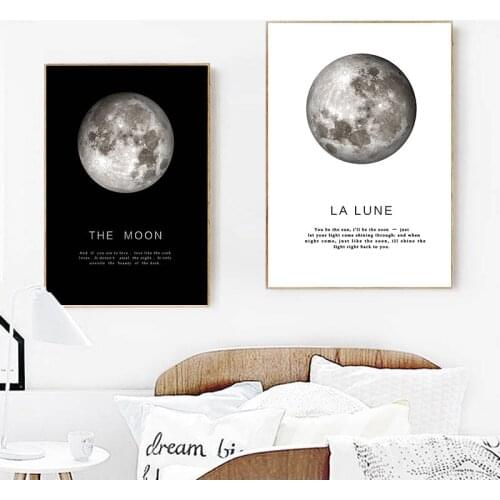The Moon Quotes Canvas Black White Wall Art Print Planet Painting Decorative Picture Modern Home Living Room Decoration
