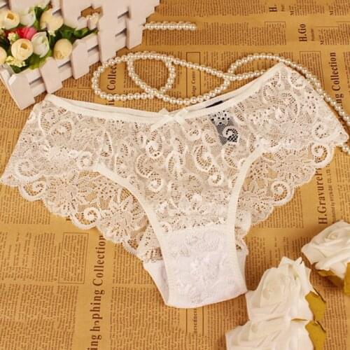Panties Girl Solid Sexy Full Lace 5 Colors High-Crotch Transparent Floral Bow Soft Briefs Culotte Woman Plus Size S-XL