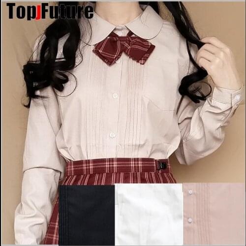 Nude black White Cotton Japanese Student Girls School Jk Uniform Top Large Middle High School Uniforms short Sleeve organ Shirt