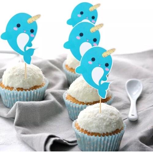 New Pink Blue Narwhal Cake Insert Childrens Birthday Party Christmas Cake Insert Wedding Table Insert Decoration Supplies