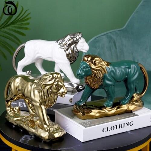 WU CHEN LONG Nordic Luxurious Lion Art Sculpture Ideas Gold And Silver Animal Statue Ceramic Craft Modern Home Decorations R6542
