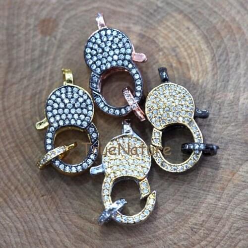 Lovely Heart Lobster Clasp, White Zircon Cz Paved Claw Clasp, Jumping Rings, Jewelry Findings DIY Connector In 23*12 mm FC7543