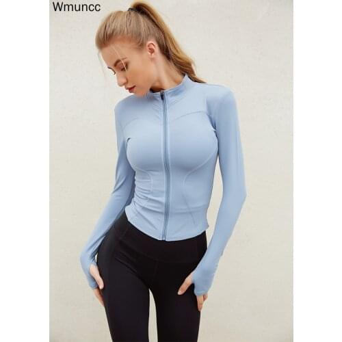 Wmuncc Fitness Sport Jacket Women Long Sleeve with Thumb Hole Yoga Shirt Slim Zipper Workout Breathable Training Sportswear