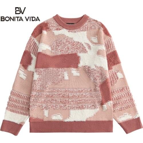 Bonita Vida Harajuku Sweaters Hip Hop Camouflage Knitted Jumpers Sweater Streetwear Fashion Loose Casual Knitwear Pullovers Tops