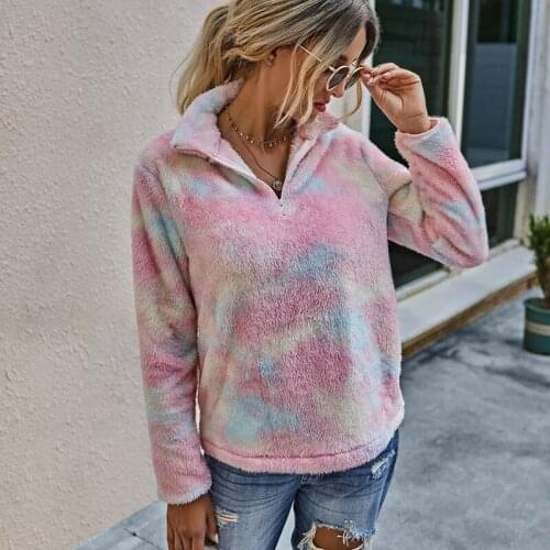 Women Fahion Autumn Faux Fur Tie Dye Coat Long Sleeve hooded Coats Jacket Outerwear women Overcoat Top fall 2020 Streetwear