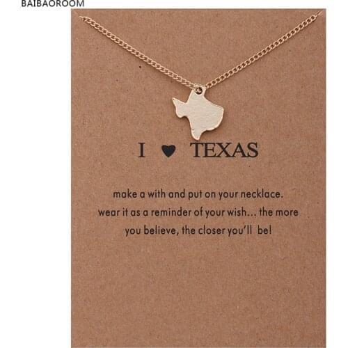 12pcs Fashion Love Gold-color Reminders I Heart Texas Pendant Necklace Women Jewelry