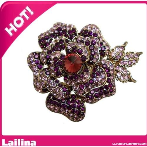 Gold-Tone Rose Flower Brooch Pin, Purple Austria Crystal brooch