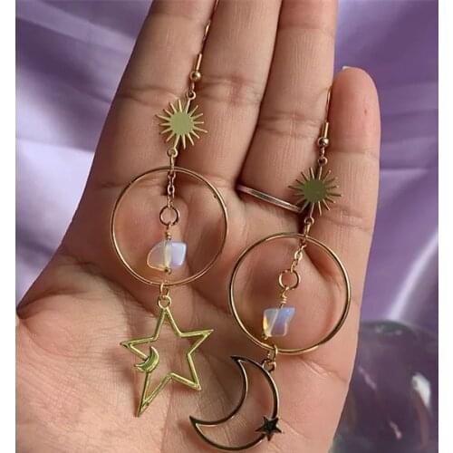 Star, Sun and Moon Earrings,crescent Moon, Star and Sun Dangle Earrings,Universe Jewelry