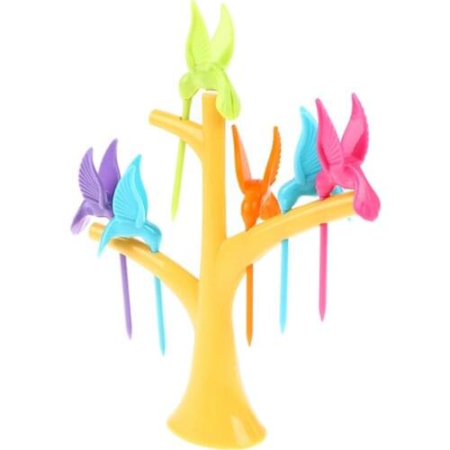 1 Set Plastic Fruit Fork Tree Birds Dessert Fork Set Vegetable Food Picks