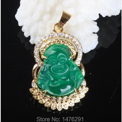 Fancy Stone Imitation Green Jades Buddha Inlaid Rhinestone Pendant 1PCS