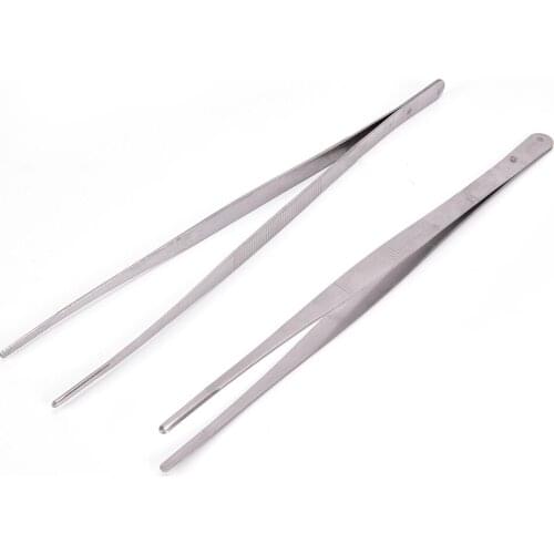 1PCS BBQ tool 12'' 30cm Kitchen Tool Straight Tweezers Silver Stainless Steel Long Food Tongs