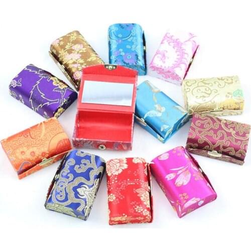 2 pcs/lot Flower Design Lipstick Case Box with Mirror Hasp Cosmetic Bags Coin Lipstick Holder