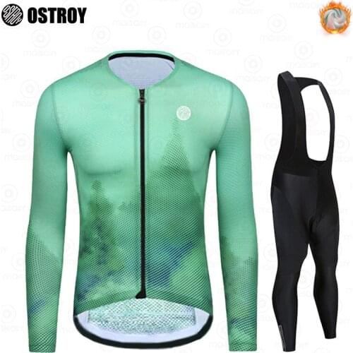 2021 OSTROY Winter Thermal Fleece Cycling Jersey Clothing Bicycle Mtb Bike Downhill Shirt Men Long Sleeve Set Bike Sets