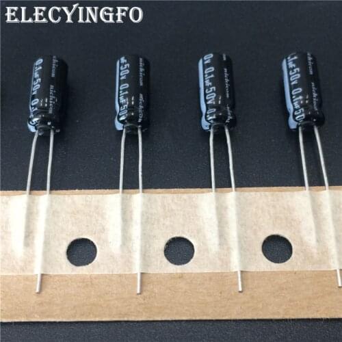 100pcs 0.1uF 50V NICHICON VZ Series 5x11mm 50V0.1uF Wide Temperature Range Aluminum Electrolytic Capacitor