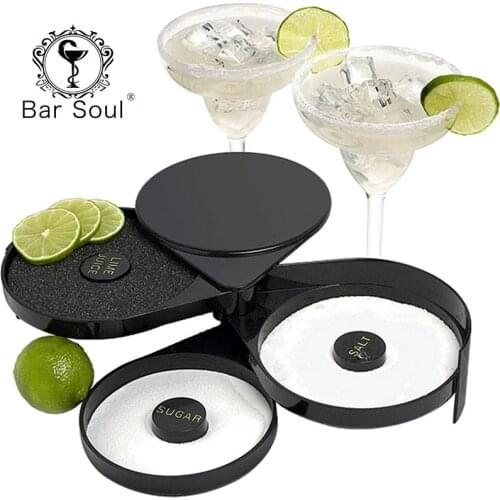 Bar Soul Useful Glass 3-tier Salt Sugar Margarita Cocktail Rimmer For Bartender Professional Bartender Tools
