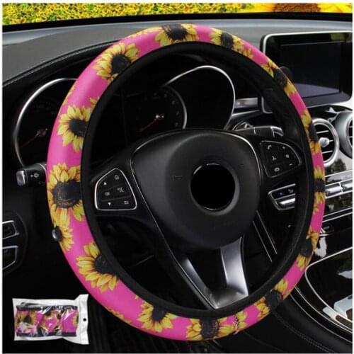 Car Steering Wheel Covers Auto Covers Fit For Most Cars Breathability Car-styling Anti-slip Universal Elastic Flowers Sunflower