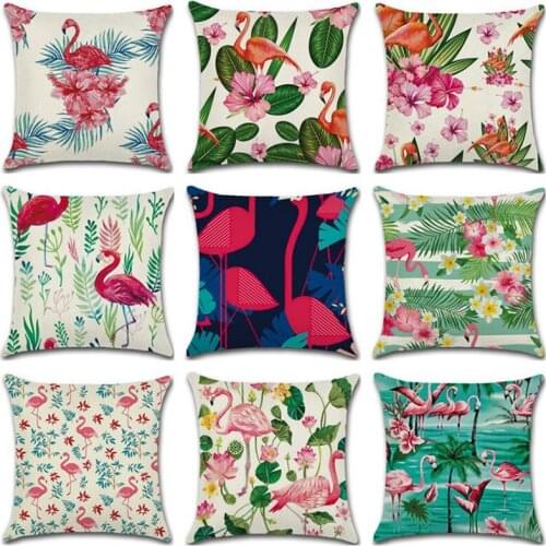 Cushion cover Flamingo Throw pillow case Flower and bird series Polyester pillowcase Sofa Bed Decorative Pillows 45*45cm