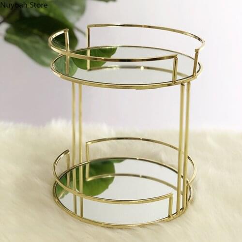 Gold-plated Wrought Iron Double-layer Storage Tray Home Decoration Storage Rack Dressing Table Desktop Shelf Round Makeup Rack