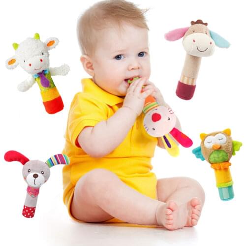 Infant Baby Rattles Cartoon Animal Hand Bells Soft Plush BB Sticks Hand Bell Ring Musical Shaker Newborn Kids Educational Toys