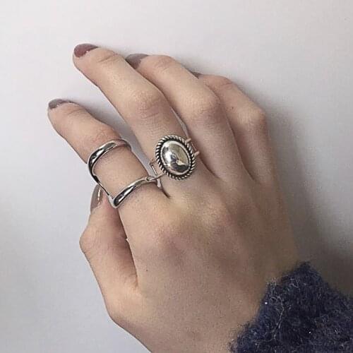Kinel S925 Sterling Silver Ring Personality Neutral Style Simple Round Glossy Open Ring Boho Beach Party Jewelry Best Gift