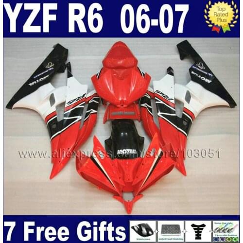 Custom free Injection molding moto Road fairings kit For YAMAHA YZF R6 2006 07 YZFR6 plastic 06 2007 red white body repair fair