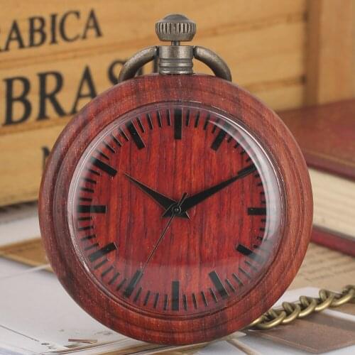 Red Ebony Quartz Pocket Watch Large Reddish Brown Dial Pocket Watch Convenient Detachable Rough Chain Pendant Watch for Female