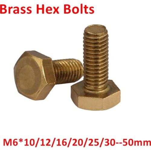 DIN933 M6 Brass Hex Bolts M6*10/12/16/20/25/30/35/40/50mm brass hexagon Screws Hex Bolts