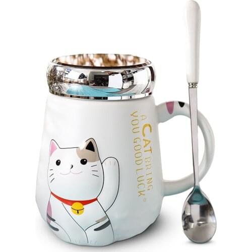 Cute Korean Mug Covered Spoon Student Office Drinking Cup Children Lovely Big Belly Catoon Coffee Milk Cup