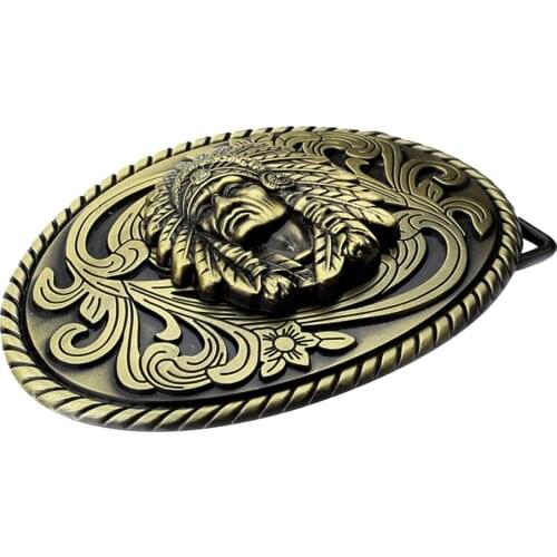 Fashion Cowboy Bronze Alloy Metal Buckle Indian Chief Western Belt Buckle