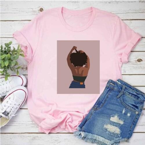 Fashion womens T-shirt African black melanin curly hair girl T-shirt printing womens Harajuku clothes womens t-shirt