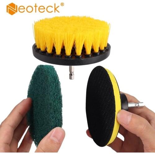 Neoteck 14 Pcs Drill Brush Accessories With 5pcs Fine Fiber Towel Set Shape Cleaning Brushes Hardness Scratch Pads Sponge Panel