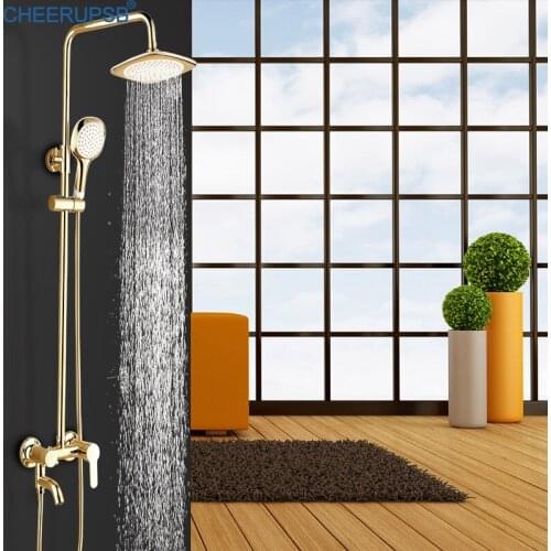 Ensemble De Douche Bathroom Rainfall Shower System Round Horn Discs Top Sprayer Shower Set Gold Bath Mixer Tap Wall Crystal Sets