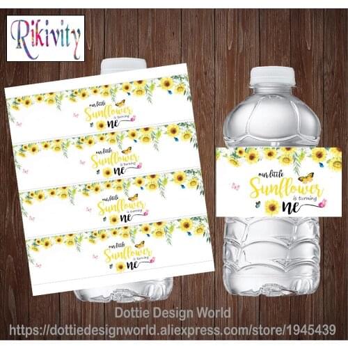 20 Custom Sunflower Little One Birthday Party Water Bottle Wine Labels Candy Bar Wrapper Stickers Baby Shower Favor Decoration
