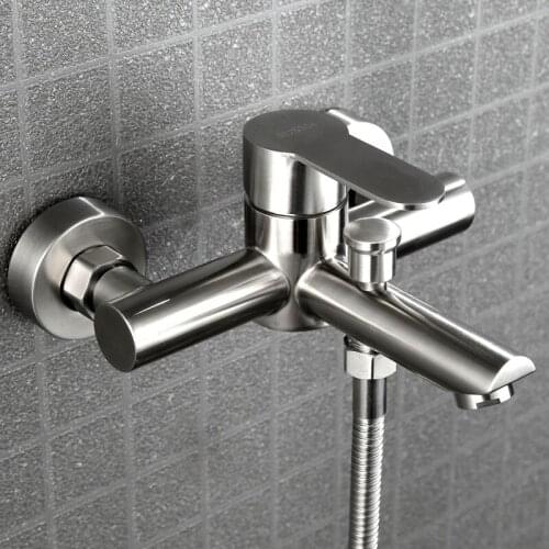Wall Mounted Stainless Steel Triple Shower Faucet Bathroom Bathtub Hot Cold Water Mixing Valve Nozzle Water Tap Single Handle