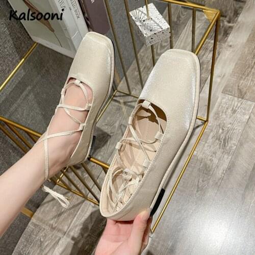 Kalsooni 2021 New Flat Ankle Strap Shoes Women Stain Suqare Toe Shallow Comfortable Shoes