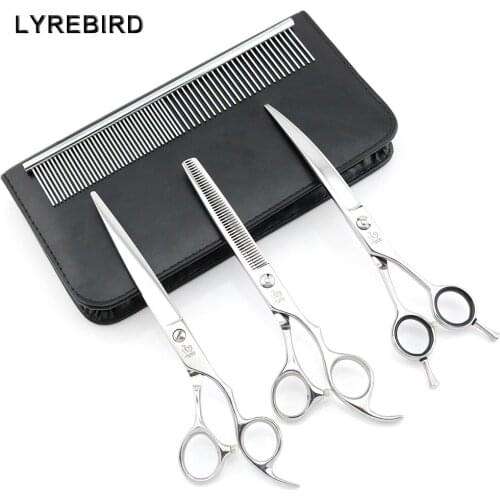 Pet Dog grooming scissors 7 INCH cutting 7 INCH thinning 7 INCH curved LYREBIRD High Class Silver Scissors NEW