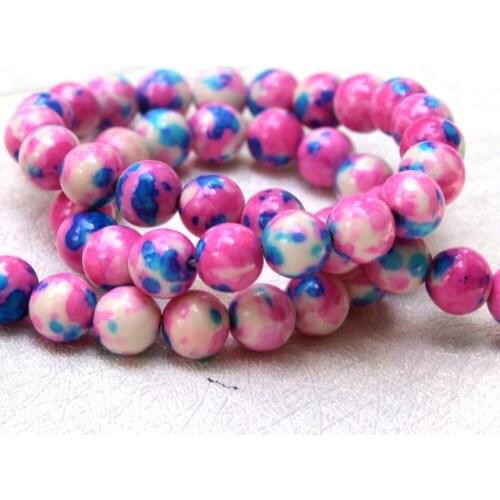 Wholesale Natural White Stone Beads RainStone Pattern Dye Pink For Jewelry Making DIY Bracelet Necklace 4/6/8/10/12 mm 15