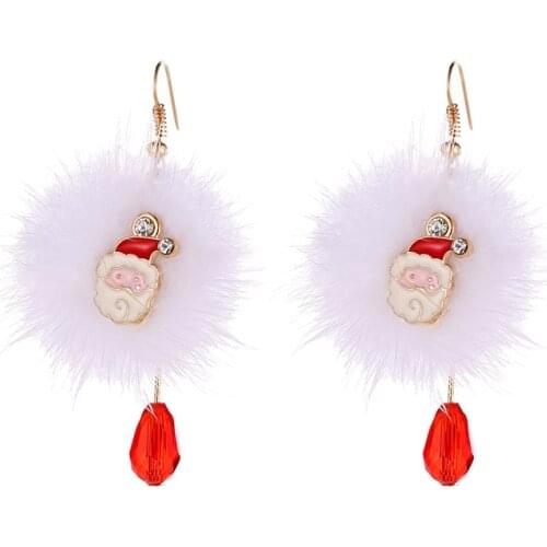 Wholesale Hot Selling European and American Santa Claus Sika Deer Earrings Furry Ball Red Crystal Autumn and Winter Ear Pendant