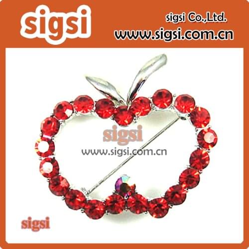 Wholesale silver cute pink/red fruit rhinestone brooch pin