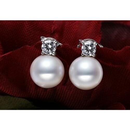 A pair 10-11mm AAA south sea white round pearl dangle earrings silver