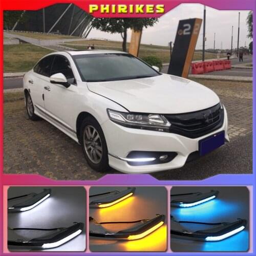 2pcs For Honda Spirior Europe Accord 2015-2017 Front LED DRL Daytime Running Driving Light Fog Lamp With Yellow turn light
