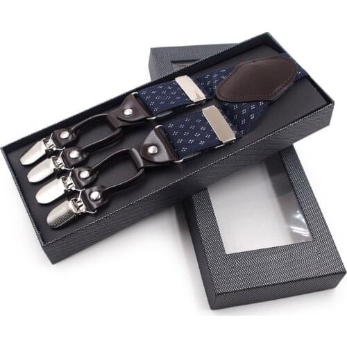 Men Jacquard Y-Shape Suspender Non-Slip 6 Clips Elastic Adjustable Pant Braces