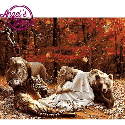 Sale diamond embroidery Girl And Animals DIY Diamond Painting Cross Stitch kits Diamond Mosaic tiger bead pattern puzzle picture