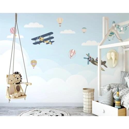 Custom Self Adhesive Wallpapers Children cartoon animal hot air balloon personality Childrens room Wall 3d murals Waterproof