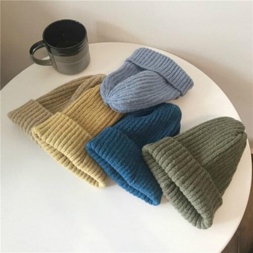 H7492 Korean Pure Color Beanies Hat Men Women Simple Warm Knitted Skullies Cap Autumn Winter Outdoor Comfortable Beanie Hats