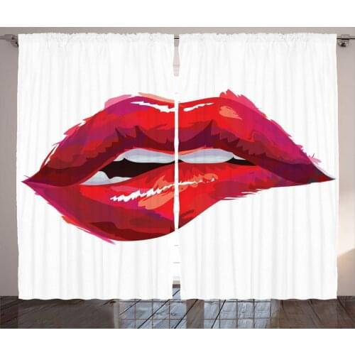Lips Curtains Watercolor Paint of Sexy Woman Lipstick Satin Fabric Drapes for Living Room Bedroom 2 Panel Window Set