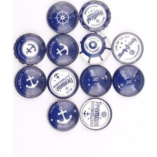 Handmade 6 Size Glass Sailors Compass Anchor Round Flatback Cameo Cabochon Domed DIY Jewelry Charm Photo Pendant Setting