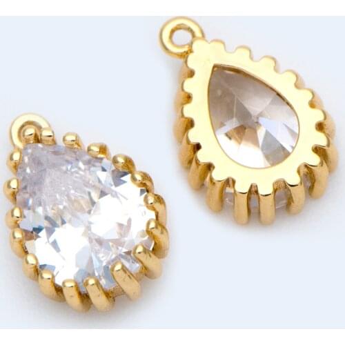10pcs CZ paved Gold Teardrop Charms 11x7mm, Gold Plated Brass Drop Pendants, Clear Cubic Zirconia (GB-1026-1)
