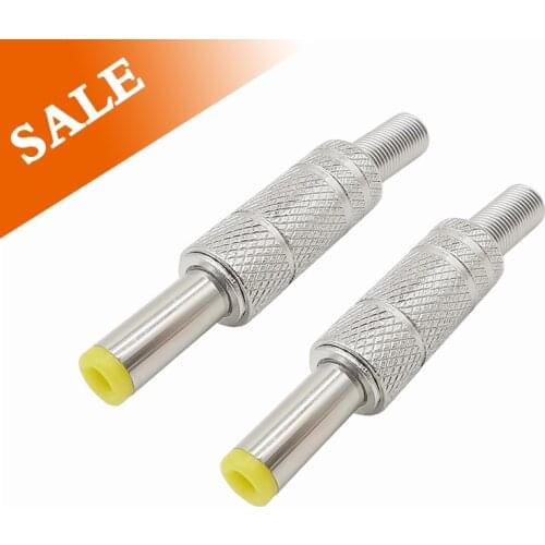 2/5/10 Pcs Silver Metal 5.5x2.1mm/5.5mm x 2.5mm DC Power Male Plug Jack Connector with Spring and Yellow Head 5.5*2.1/5.5*2.5mm
