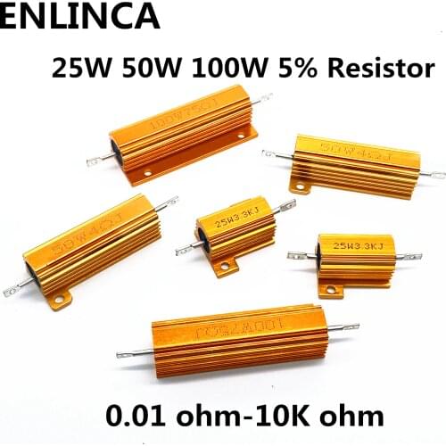 2 Pcs 25W 50W 100W Aluminum High Power Metal Case Wirewound Fixed Resistors 0.01 - 10K Ohm Dummy Load Wire Wound Resistance 1K